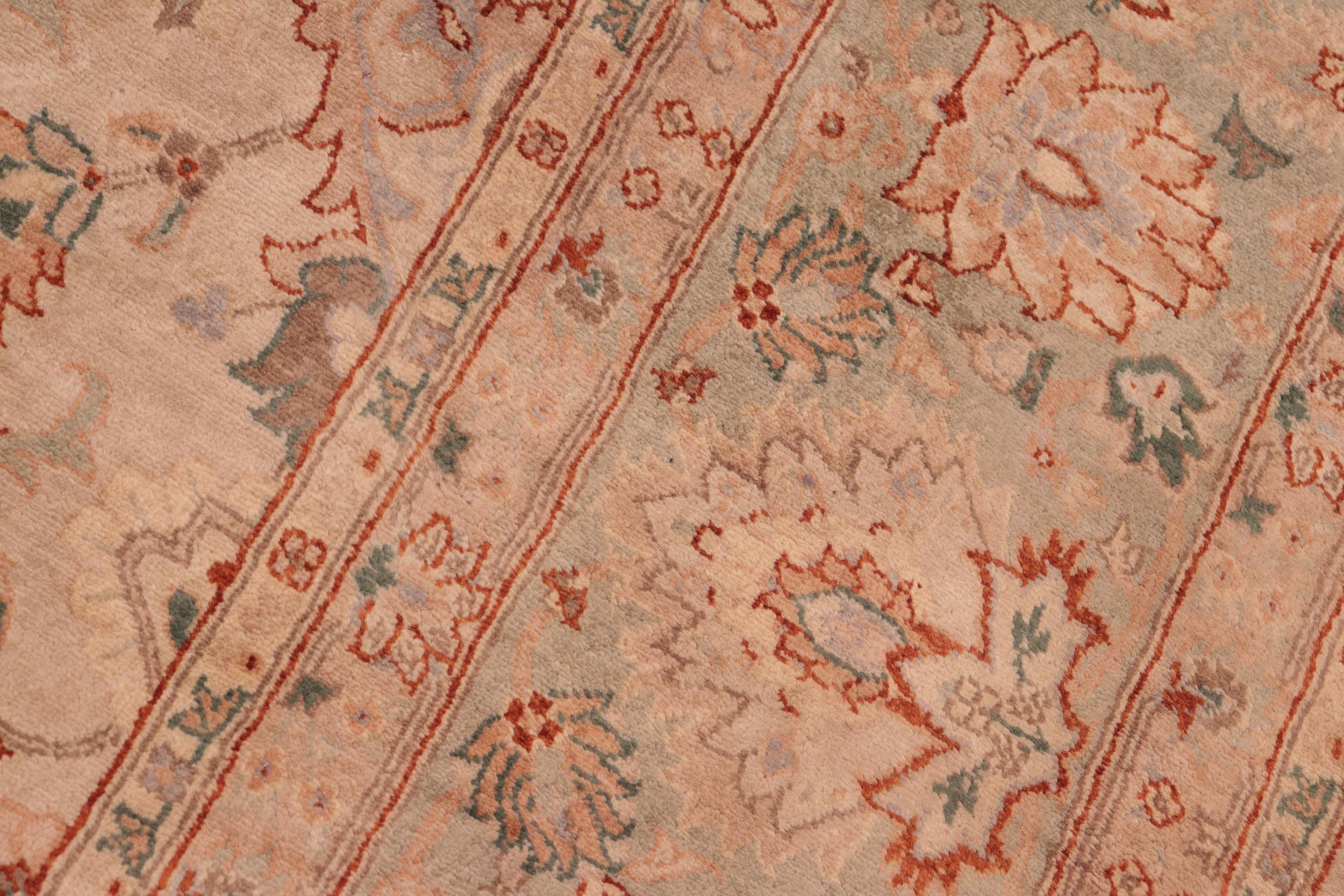 handmade Traditional Lahore Tan Green Hand Knotted RECTANGLE 100% WOOL area rug 8' x 10'
