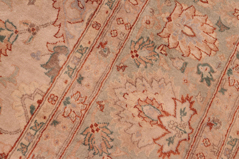 handmade Traditional Lahore Tan Green Hand Knotted RECTANGLE 100% WOOL area rug 8' x 10'