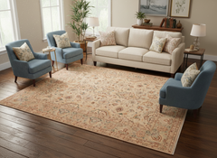 Turkish Knotted Istanbul Penny Tan/Green Wool Rug - 8'2'' x 10'2''