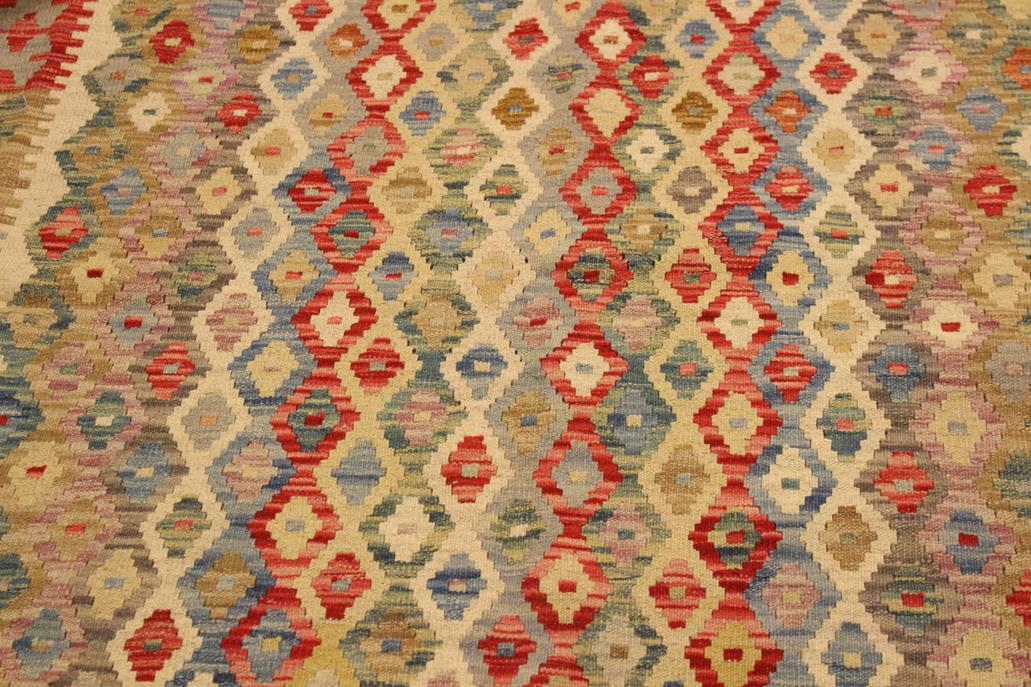 Flat Weave Kilim Antique Navaho Vintage handmade Geometric Kilim Beige Blue Hand-Woven Rectangle 100% Wool Area Rug 5x7 