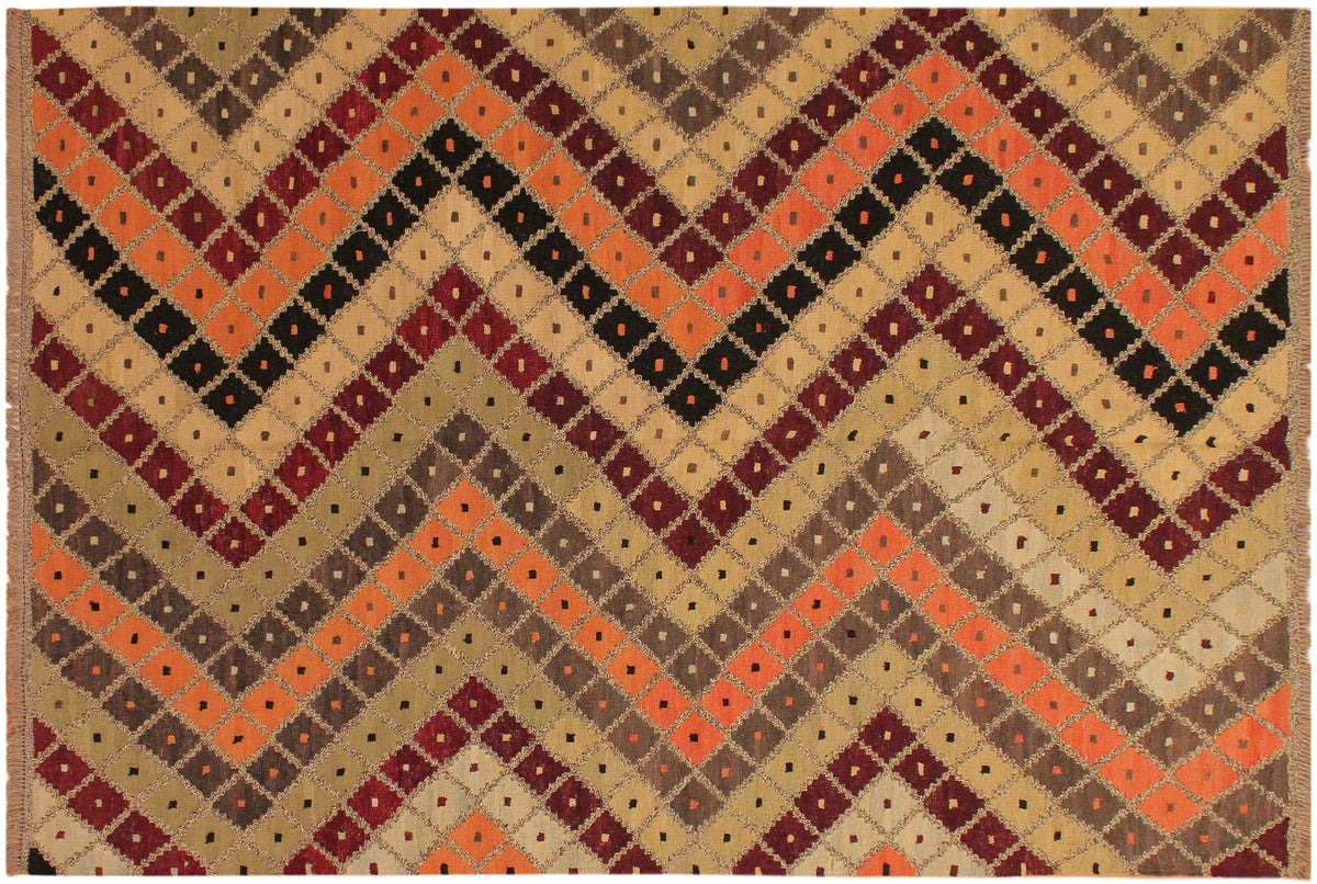 handmade Modern Kilim Tan Beige Hand-Woven RECTANGLE 100% WOOL area rug 5x7