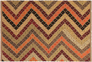 handmade Modern Kilim Tan Beige Hand-Woven RECTANGLE 100% WOOL area rug 5x7