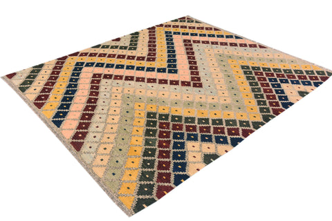 handmade Modern Kilim Gray Gold Hand-Woven RECTANGLE 100% WOOL area rug 5x7