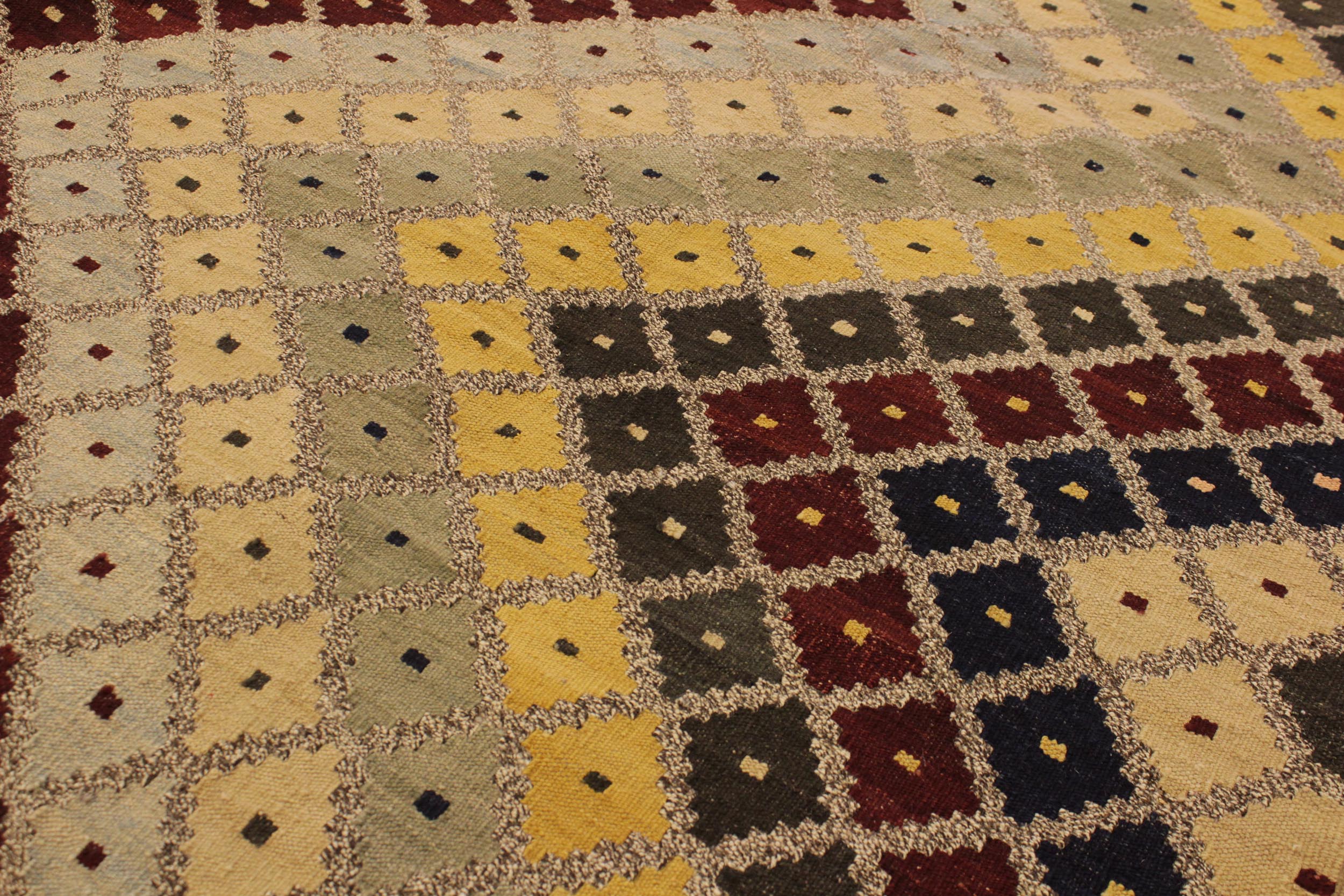 handmade Modern Kilim Gray Gold Hand-Woven RECTANGLE 100% WOOL area rug 5x7