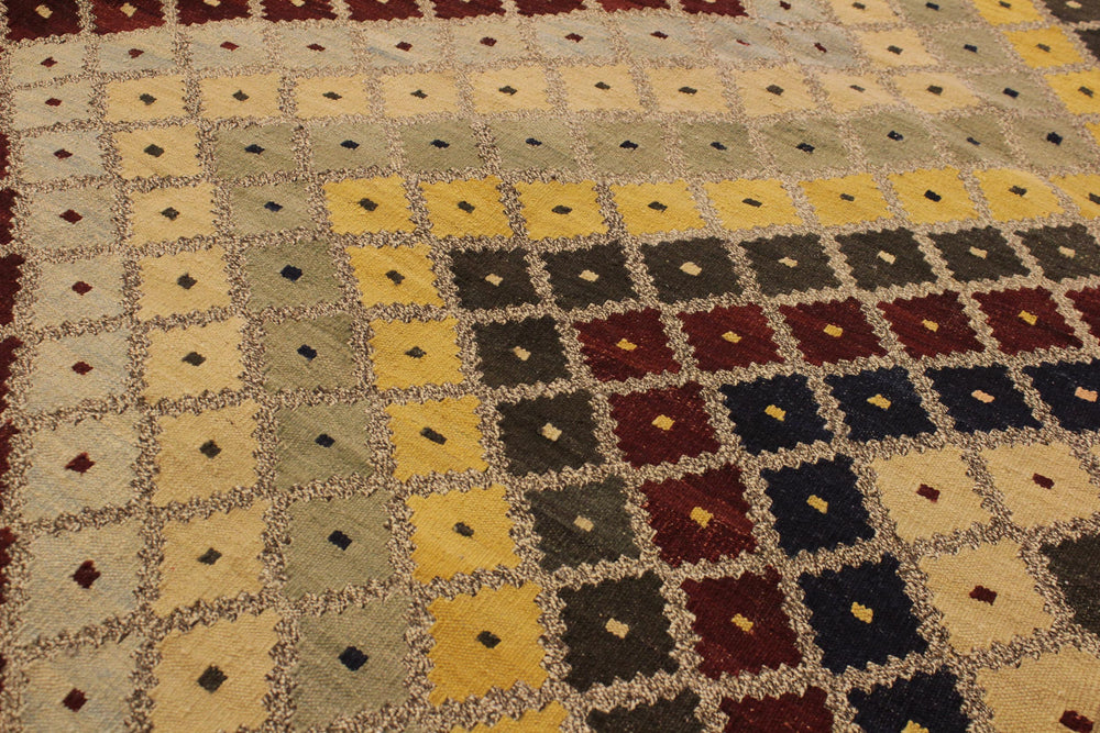 handmade Modern Kilim Gray Gold Hand-Woven RECTANGLE 100% WOOL area rug 5x7