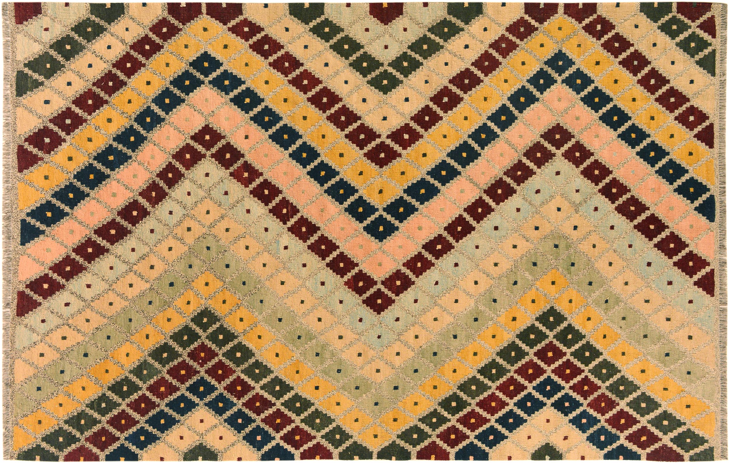 handmade Modern Kilim Gray Gold Hand-Woven RECTANGLE 100% WOOL area rug 5x7