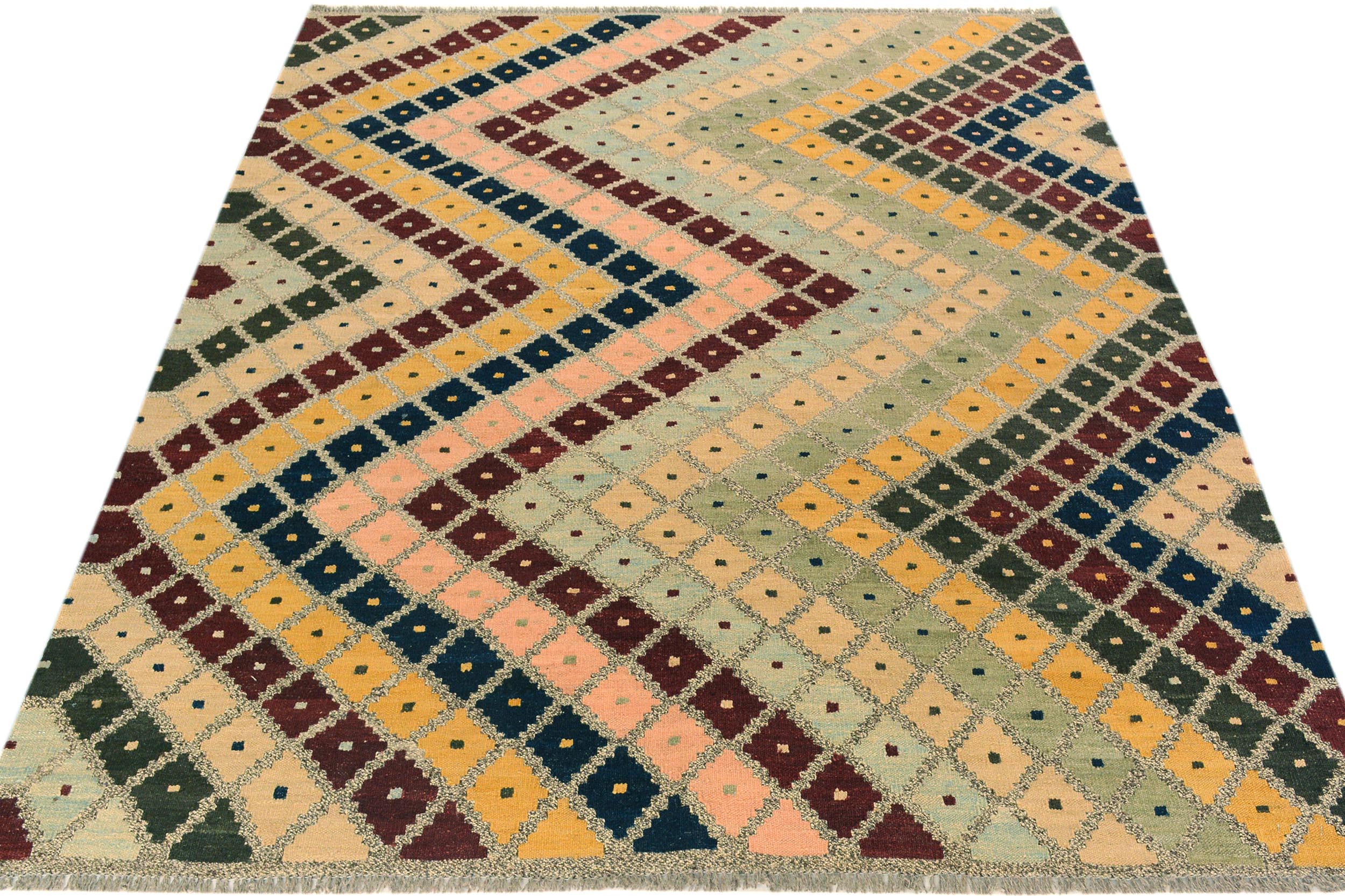 handmade Modern Kilim Gray Gold Hand-Woven RECTANGLE 100% WOOL area rug 5x7