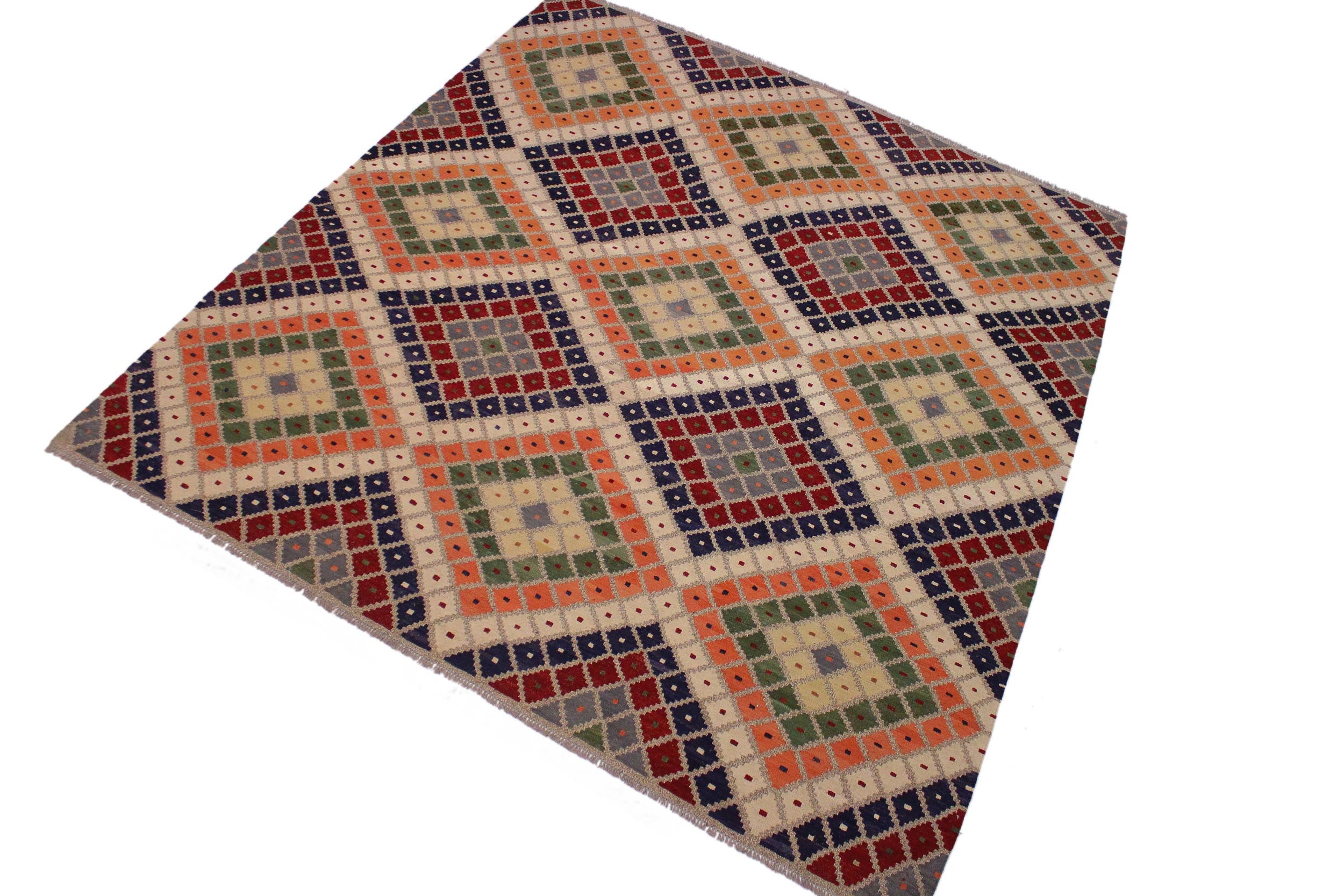handmade Geometric Kilim Gray Red Hand-Woven RECTANGLE 100% WOOL area rug 9 x 10