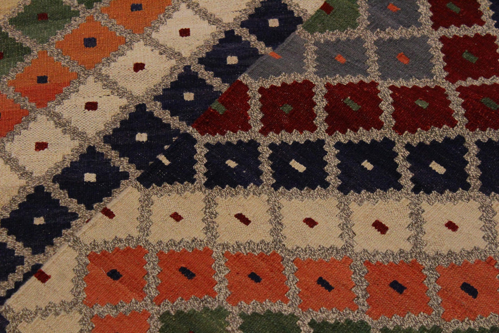 handmade Geometric Kilim Gray Red Hand-Woven RECTANGLE 100% WOOL area rug 9 x 10