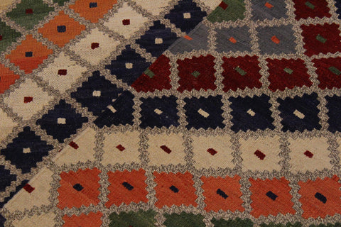 handmade Geometric Kilim Gray Red Hand-Woven RECTANGLE 100% WOOL area rug 9 x 10