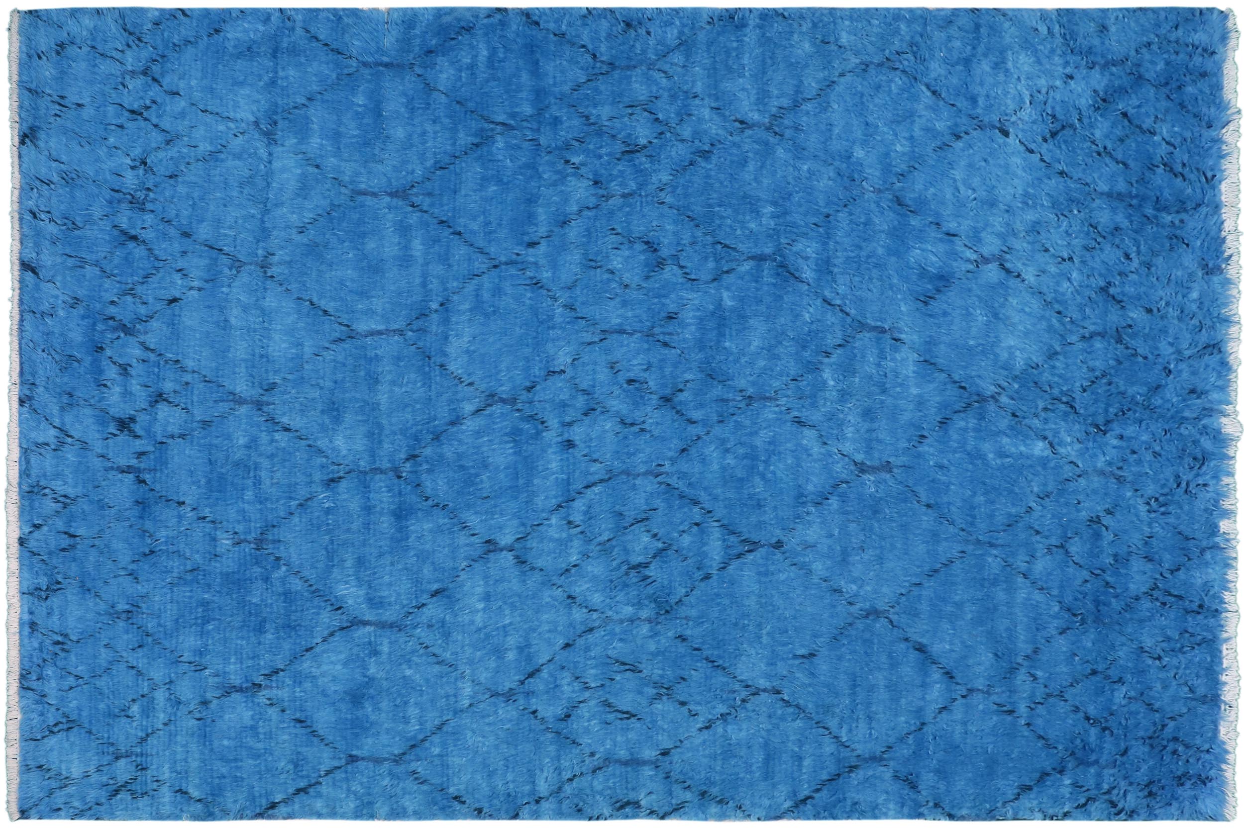 handmade Modern Moroccan Blue Black Hand Knotted RECTANGLE 100% WOOL area rug 8' x 10'