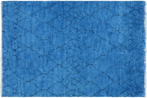 handmade Modern Moroccan Blue Black Hand Knotted RECTANGLE 100% WOOL area rug 8' x 10'
