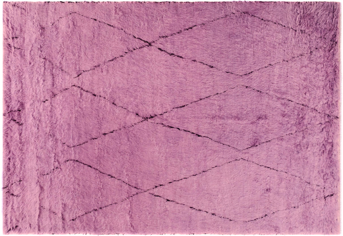 8x11 hand knotted Moroccan style wool rug in purple and black - Moroccan Shag Newton