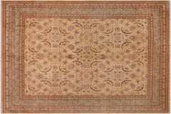 handmade Traditional Lahore Tan Lt. Green Hand Knotted RECTANGLE 100% WOOL area rug 8' x 10'