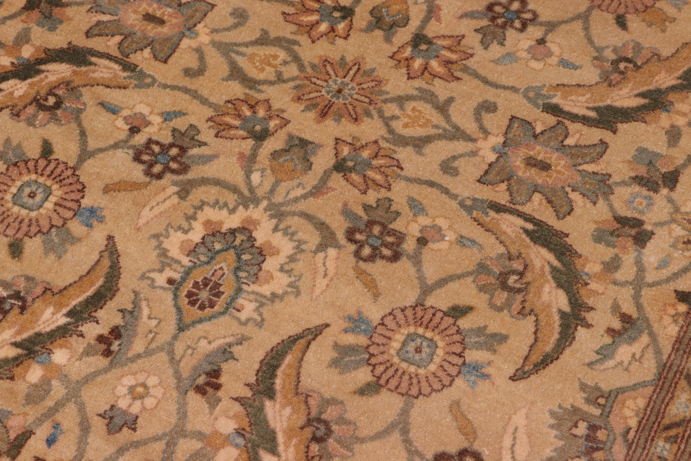 handmade Traditional Lahore Tan Lt. Green Hand Knotted RECTANGLE 100% WOOL area rug 8' x 10'