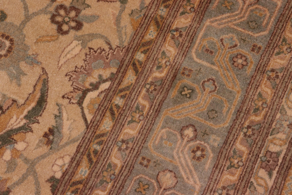 handmade Traditional Lahore Tan Lt. Green Hand Knotted RECTANGLE 100% WOOL area rug 8' x 10'