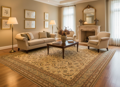 Turkish Knotted Istanbul Priscill Tan/ Green Wool Rug - 8'1'' x 9'11''