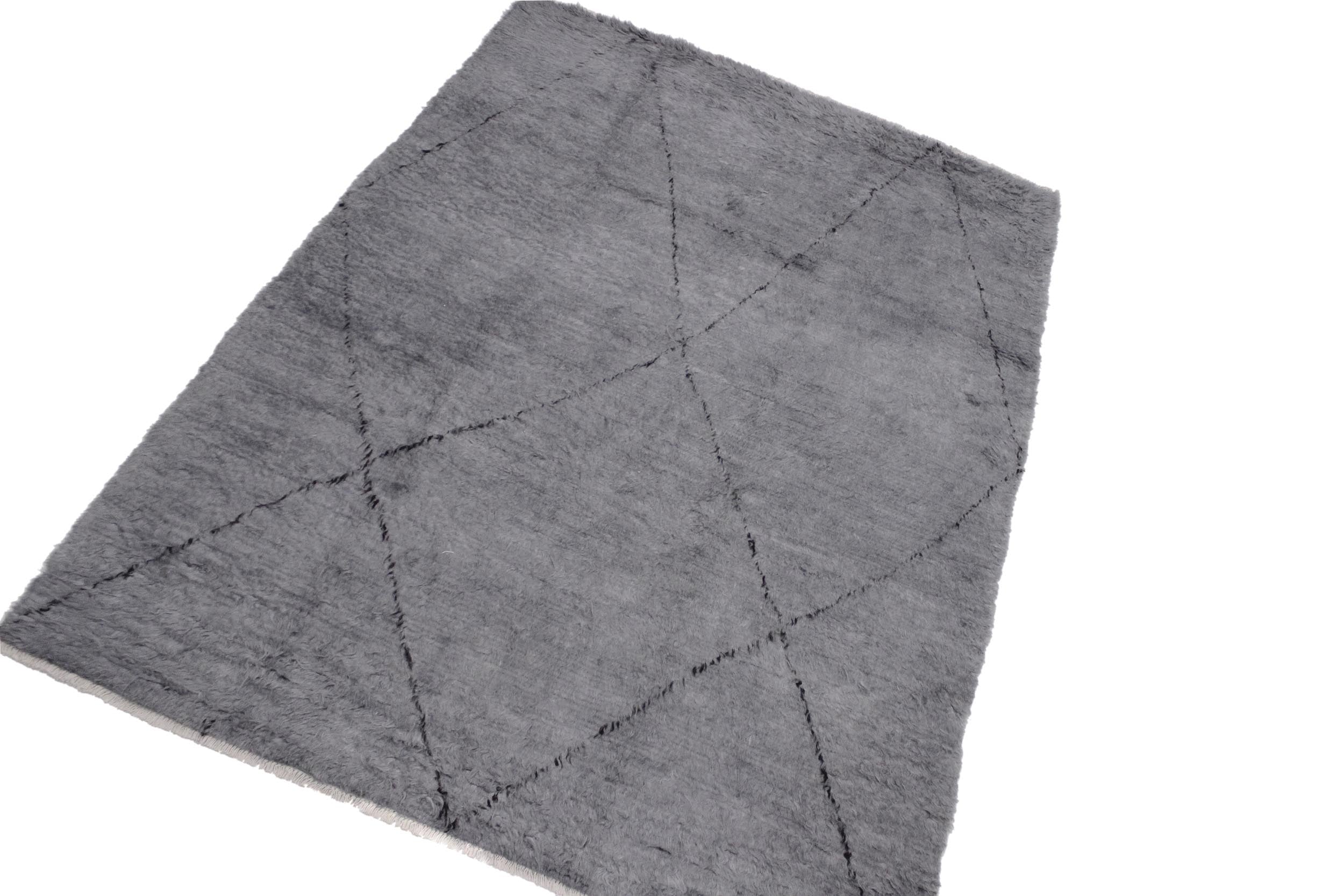 handmade Modern Moroccan Gray Black Hand Knotted RECTANGLE 100% WOOL area rug 8' x 11'