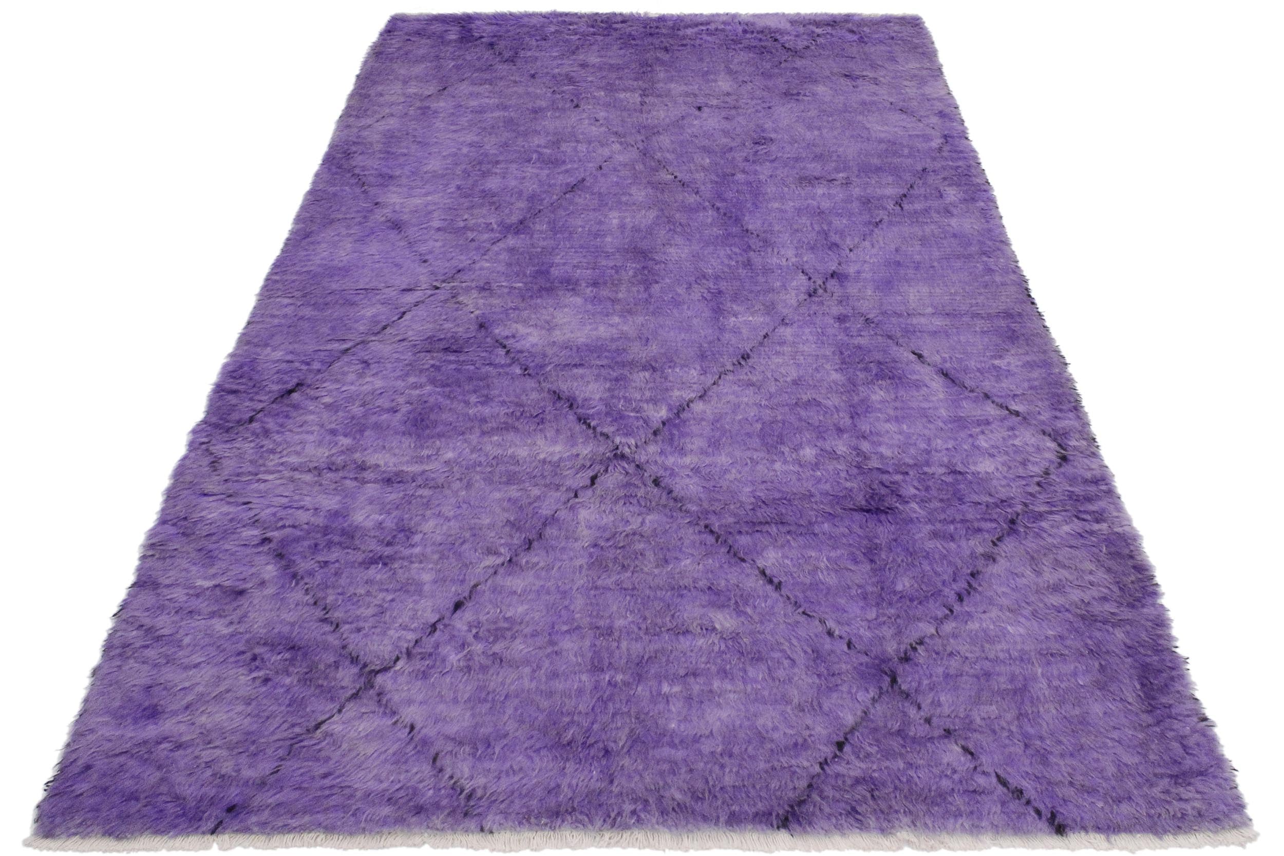 handmade Modern Moroccan Purple Black Hand Knotted RECTANGLE 100% WOOL area rug 6' x 9'