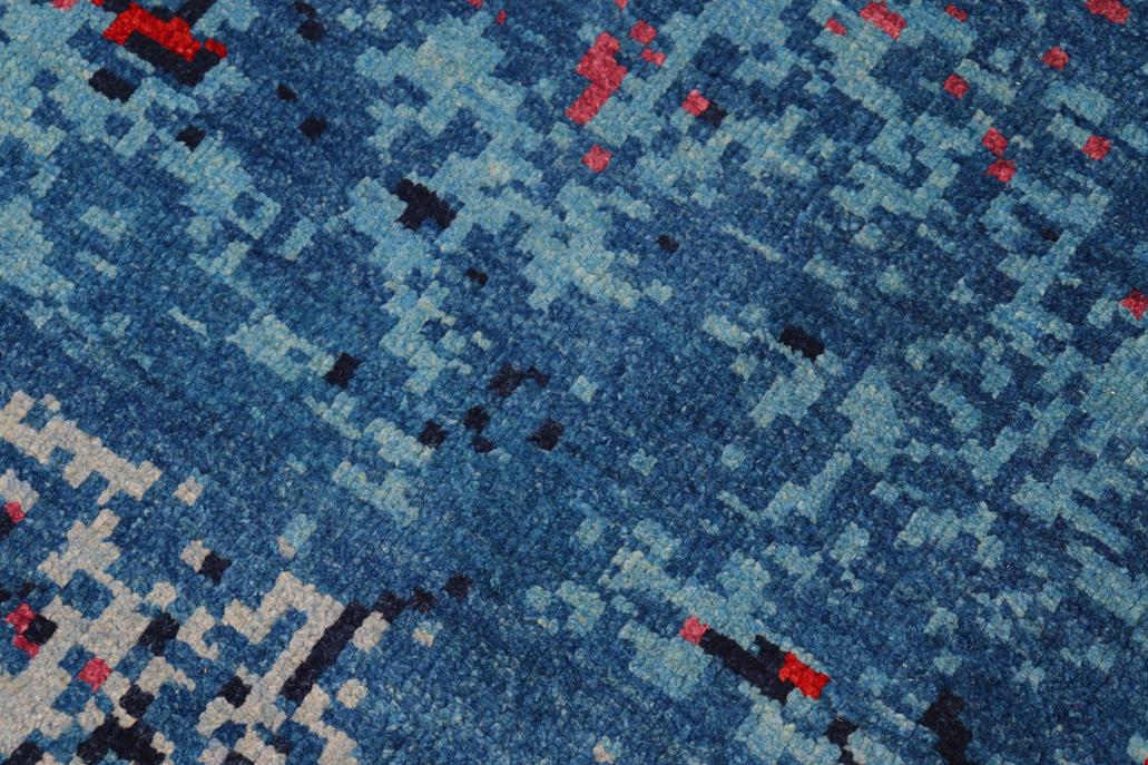 handmade Modern Kafkaz Blue Red Hand Knotted RECTANGLE 100% WOOL area rug 8 x 10