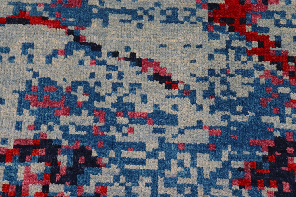 handmade Modern Kafkaz Blue Red Hand Knotted RECTANGLE 100% WOOL area rug 8 x 10