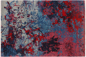 8x10 hand knotted modern wool rug in blue and red - Chic Shiloh
