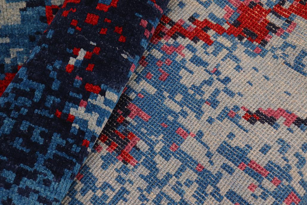 handmade Modern Kafkaz Blue Red Hand Knotted RECTANGLE 100% WOOL area rug 8 x 10