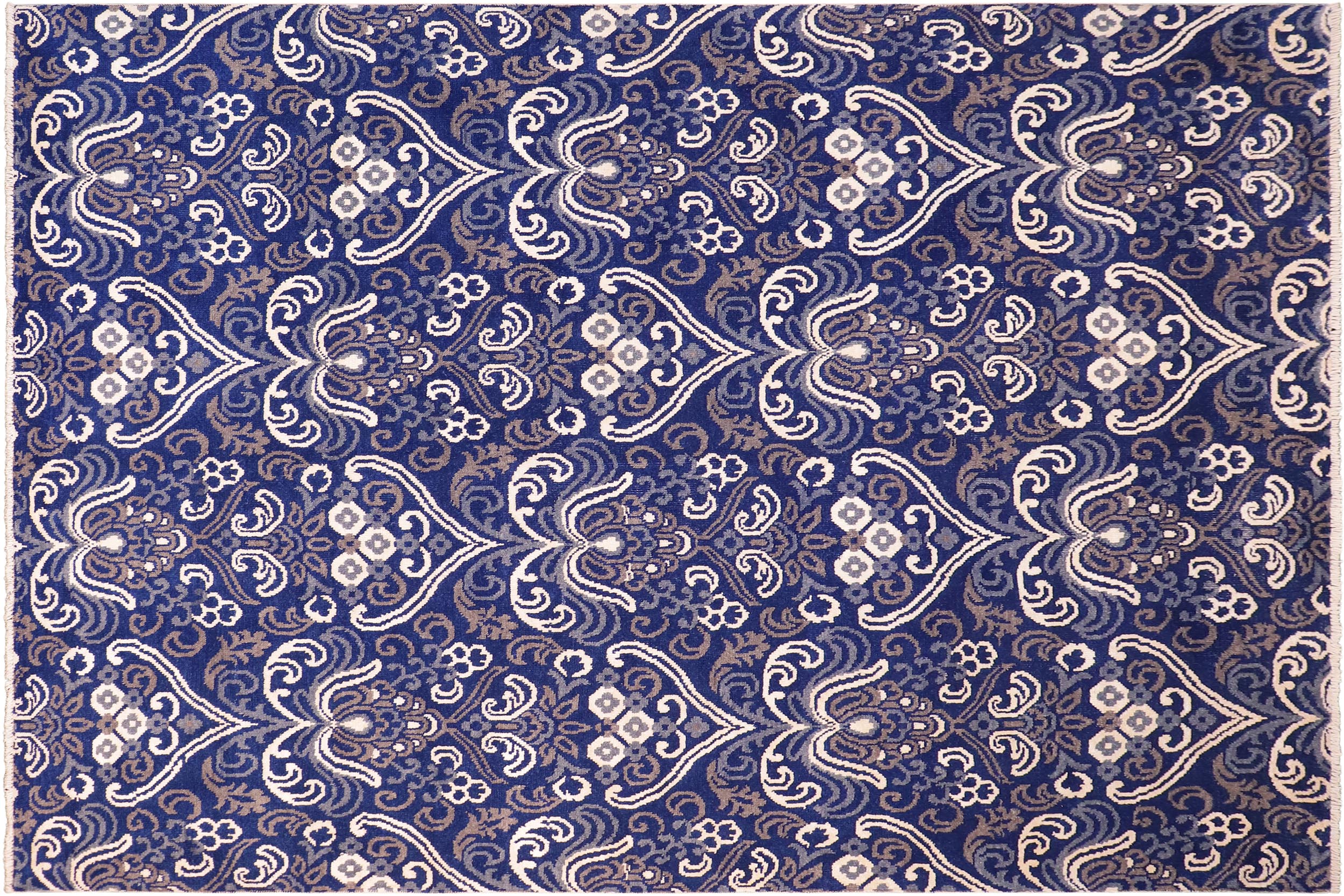 handmade Modern Kafkaz Blue Ivory Hand Knotted RECTANGLE WOOL&VISCOU area rug 8' x 10'