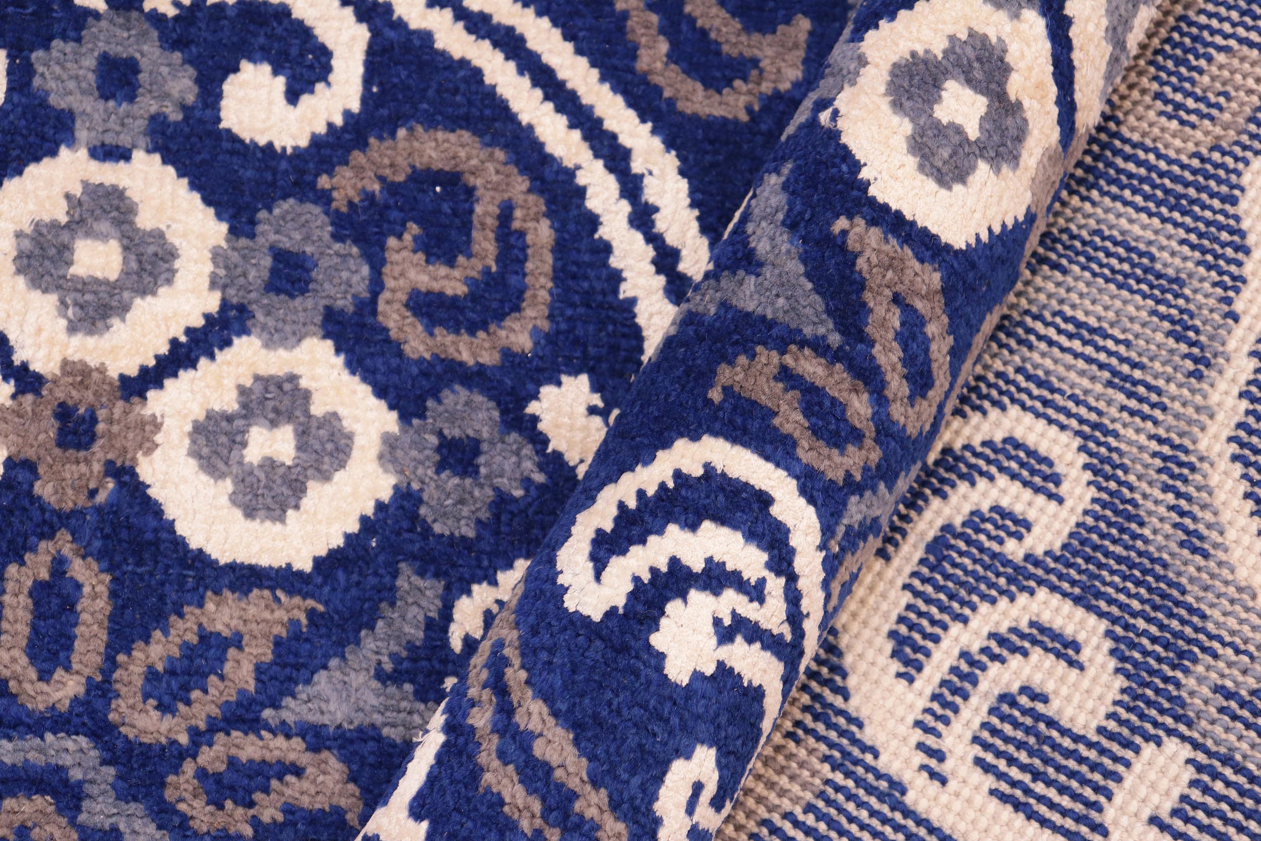 handmade Modern Kafkaz Blue Ivory Hand Knotted RECTANGLE WOOL&VISCOU area rug 8' x 10'