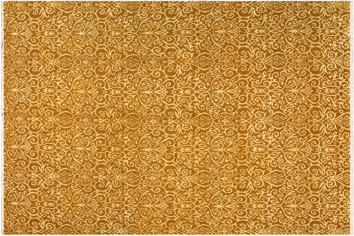 8x10 hand knotted overdyed wool and silk rug in green and gold - Overdyed Patricia