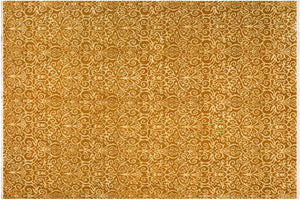 8x10 hand knotted overdyed wool and silk rug in green and gold - Overdyed Patricia