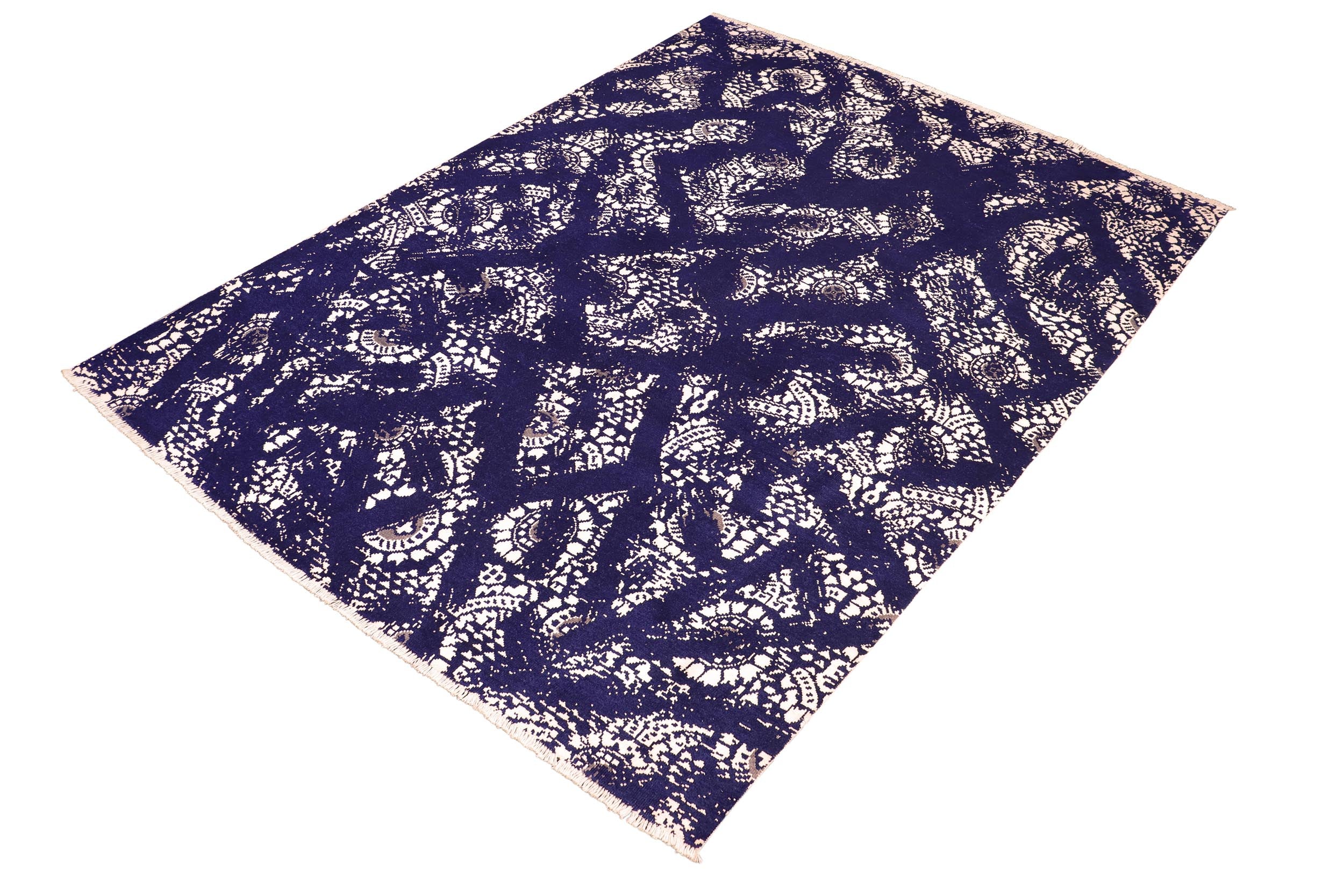 handmade Modern Abstract Blue Ivory Hand Knotted RECTANGLE WOOL&SILK area rug 8' x 10'