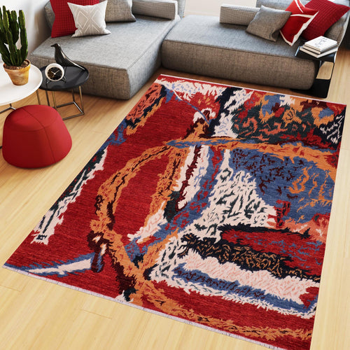 handmade Modern Abstract Red Ivory Hand Knotted RECTANGLE 100% WOOL area rug 8' x 10'