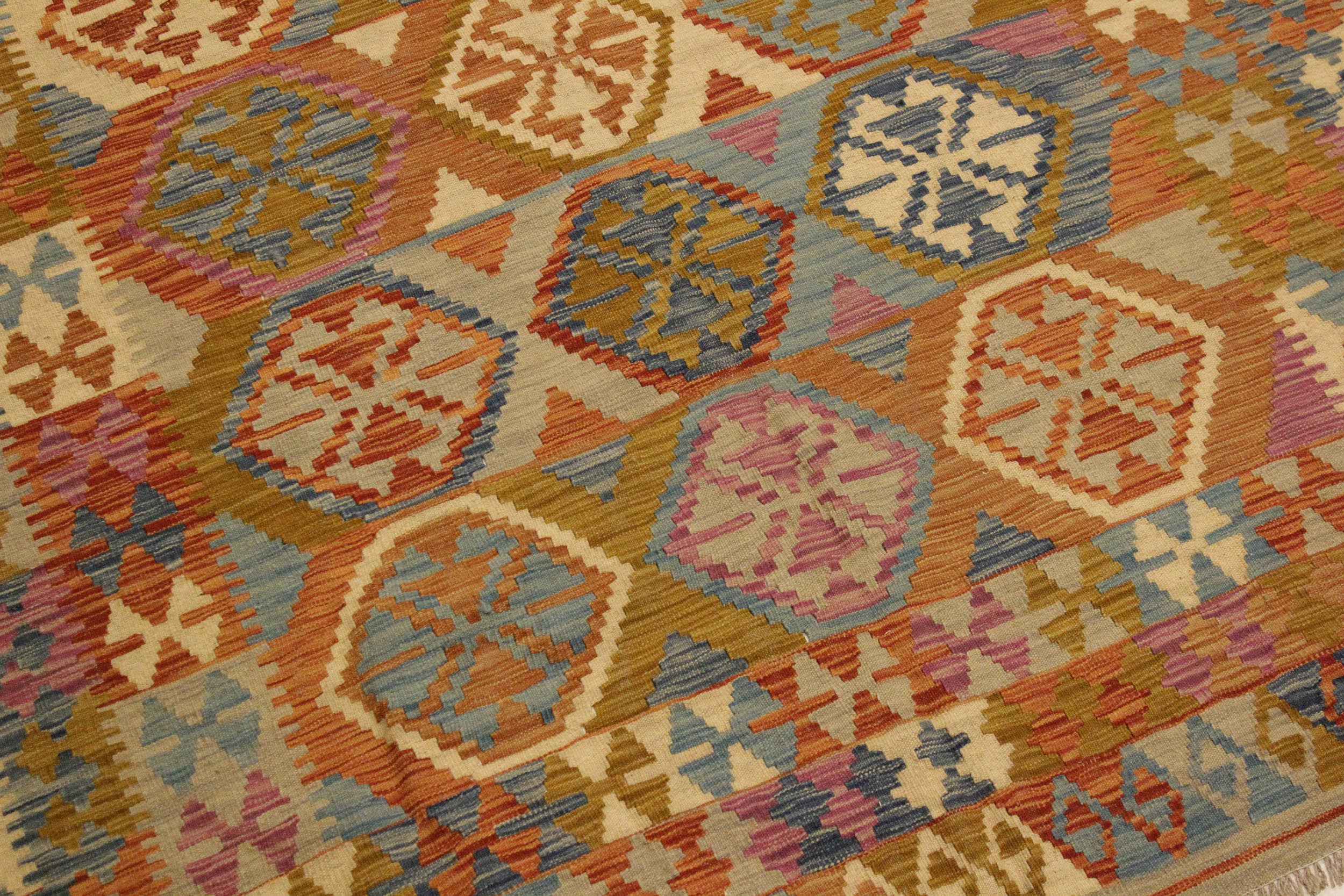 handmade Geometric Kilim Beige Gold Hand-Woven RECTANGLE 100% WOOL area rug 6 x 8