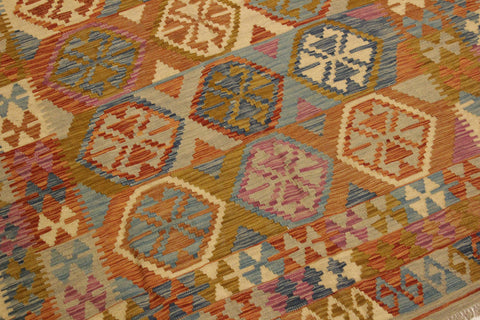 handmade Geometric Kilim Beige Gold Hand-Woven RECTANGLE 100% WOOL area rug 6 x 8