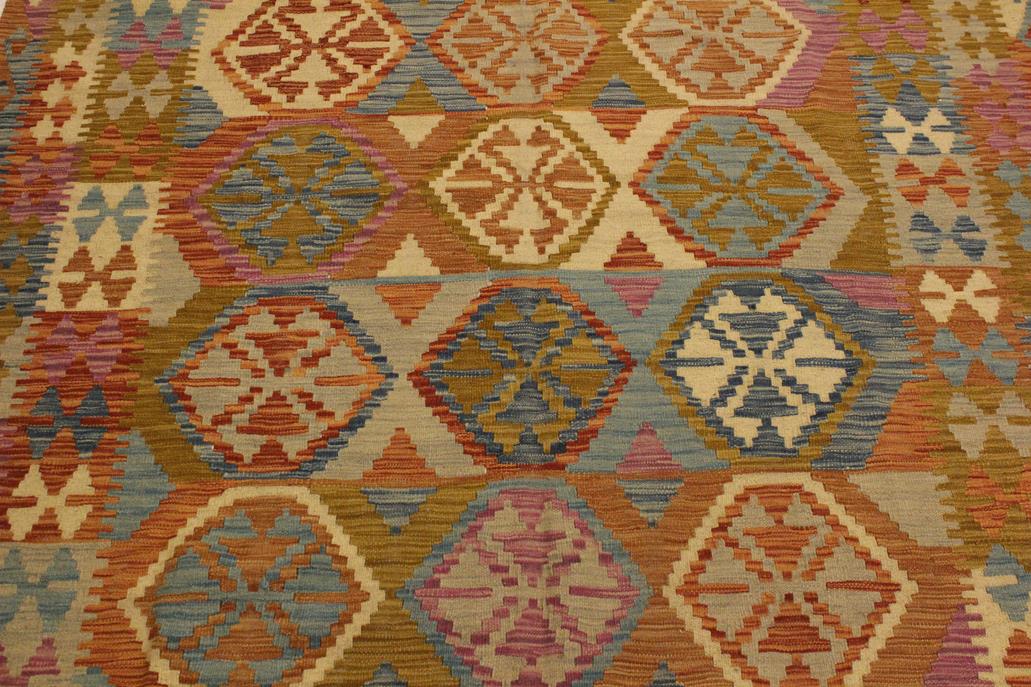 Flat Weave Kilim Antique Navaho Vintage handmade Geometric Kilim Beige Gold Hand-Woven Rectangle 100% Wool Area Rug 6x8 