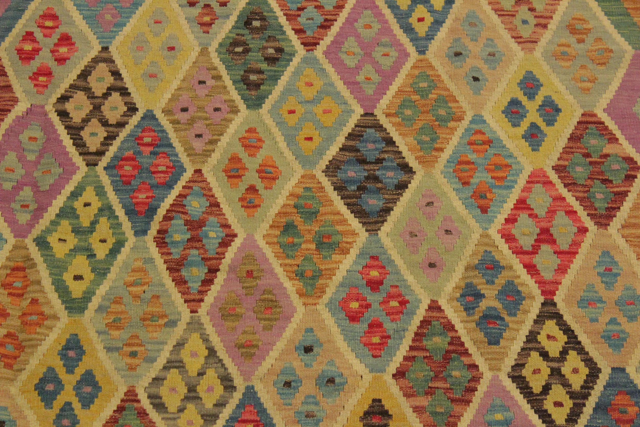 handmade Geometric Kilim Blue Beige Hand-Woven RECTANGLE 100% WOOL area rug 7 x 10