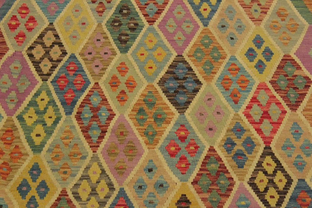 Flat Weave Kilim Antique Navaho Vintage handmade Geometric Kilim Blue Beige Hand-Woven Rectangle 100% Wool Area Rug 7x10 