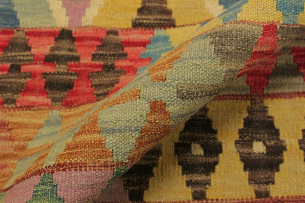 Flat Weave Kilim Antique Navaho Vintage handmade Geometric Kilim Blue Beige Hand-Woven Rectangle 100% Wool Area Rug 7x10 