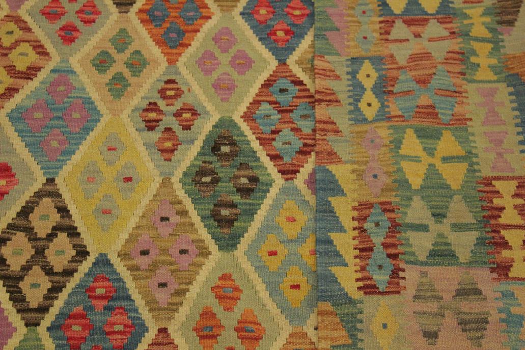 Flat Weave Kilim Antique Navaho Vintage handmade Geometric Kilim Blue Beige Hand-Woven Rectangle 100% Wool Area Rug 7x10 