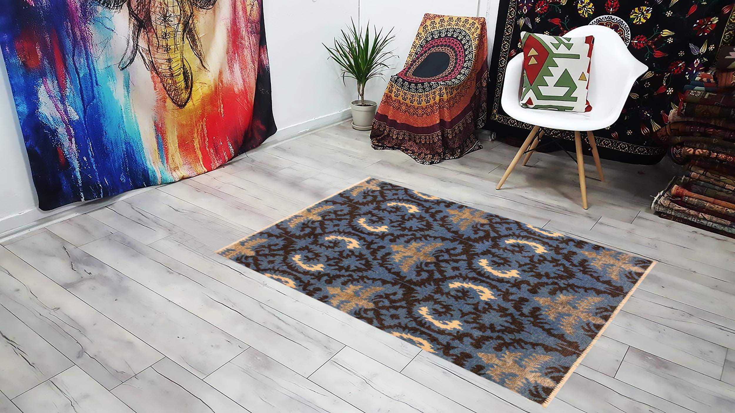 handmade Modern Cianna Lt. Blue Charcoal Hand Knotted RECTANGLE WOOL&VISCOU area rug 4' x 6'