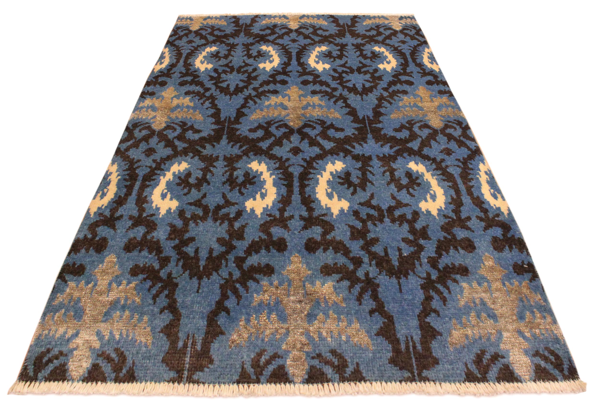 handmade Modern Cianna Lt. Blue Charcoal Hand Knotted RECTANGLE WOOL&VISCOU area rug 4' x 6'