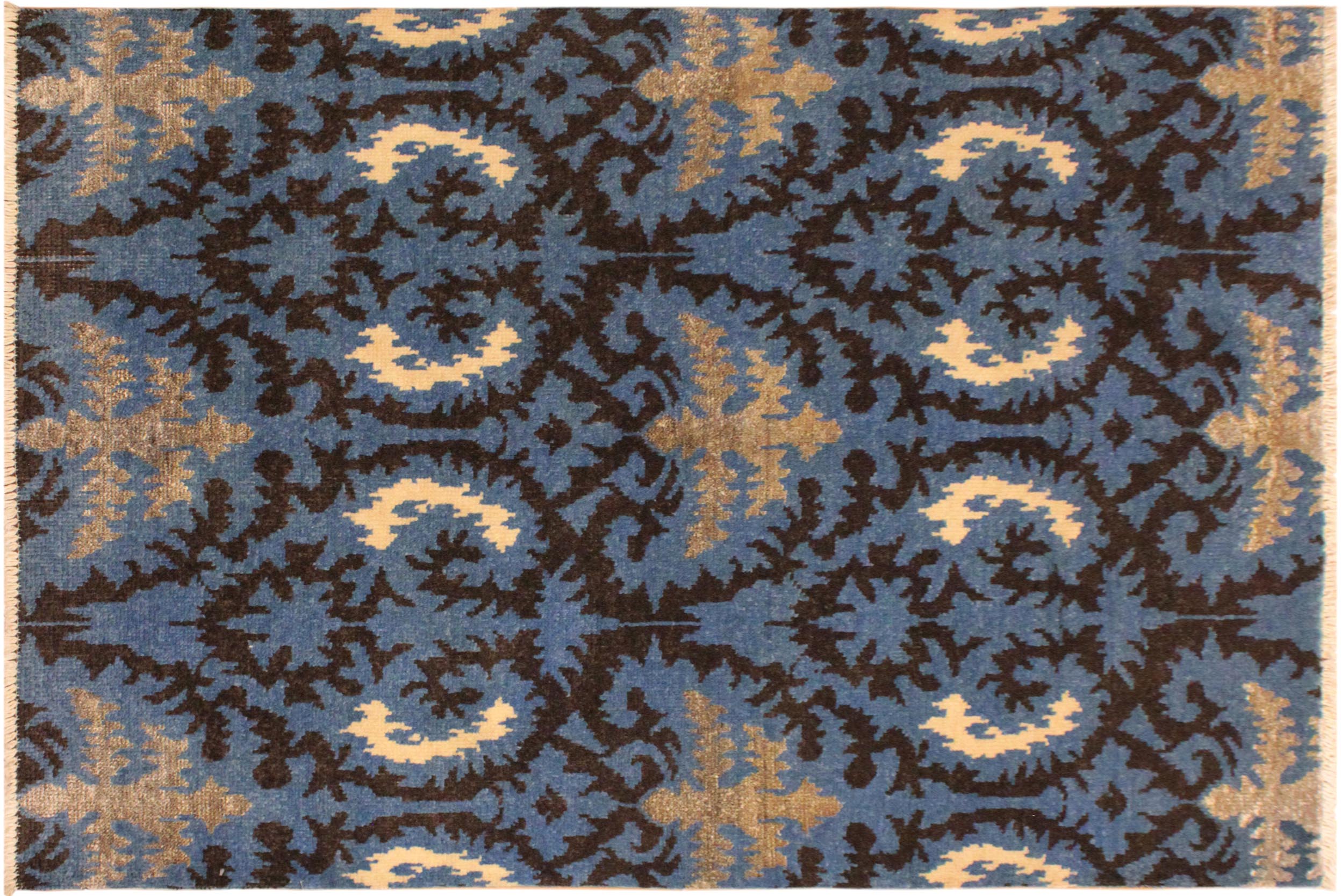 handmade Modern Cianna Lt. Blue Charcoal Hand Knotted RECTANGLE WOOL&VISCOU area rug 4' x 6'