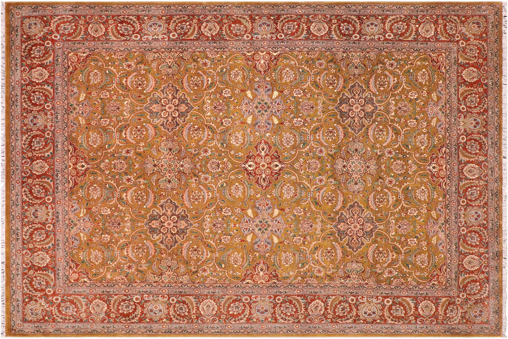 handmade Traditional  Gold Rust Hand Knotted RECTANGLE 100% WOOL area rug 8' x 10'