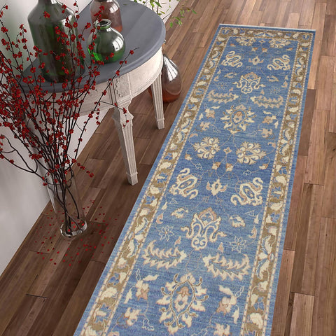 handmade Traditional Kafkaz Lt. Blue Brown Hand Knotted RUNNER 100% WOOL area rug 3' x 12'