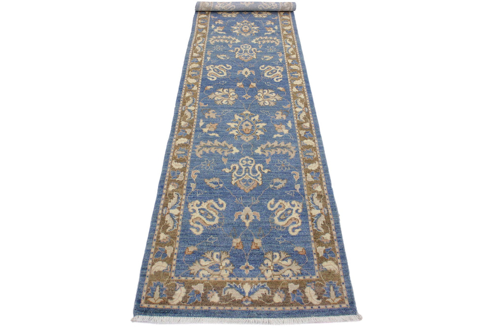 handmade Traditional Kafkaz Lt. Blue Brown Hand Knotted RUNNER 100% WOOL area rug 3' x 12'