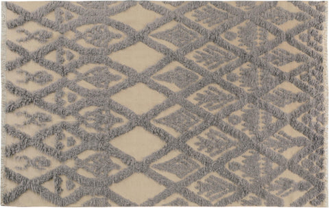 handmade Geometric Moroccan Hi Ivory Blue Hand Knotted RECTANGLE 100% WOOL area rug 6' x 8'