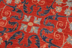 handmade Modern Kafkaz Rust Blue Hand Knotted RECTANGLE 100% WOOL area rug 10' x 14'