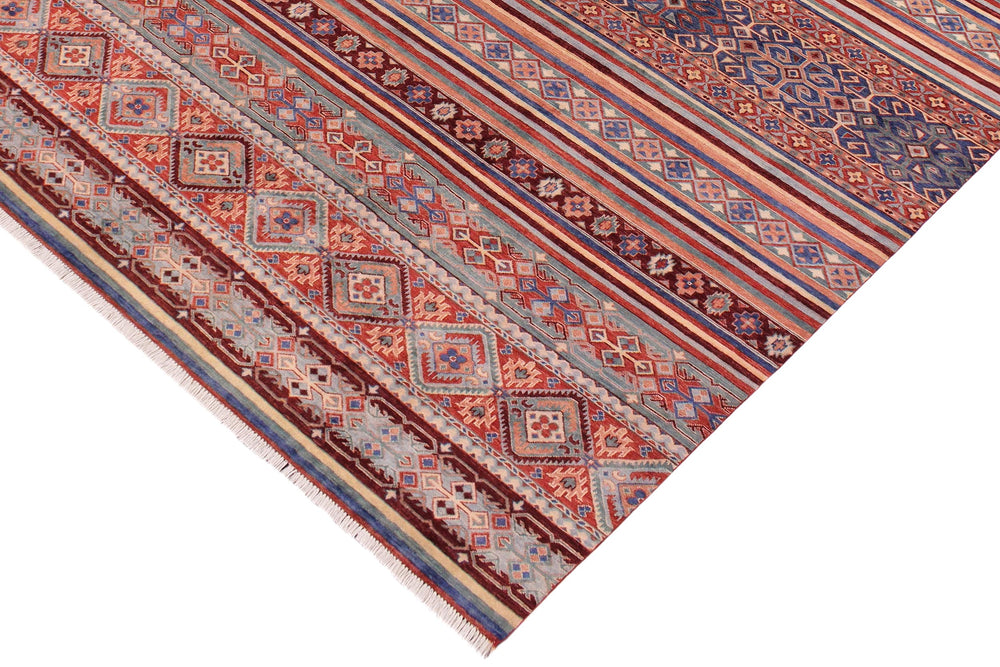 handmade Geometric Kurjean Red Blue Hand Knotted RECTANGLE 100% WOOL area rug 9x12