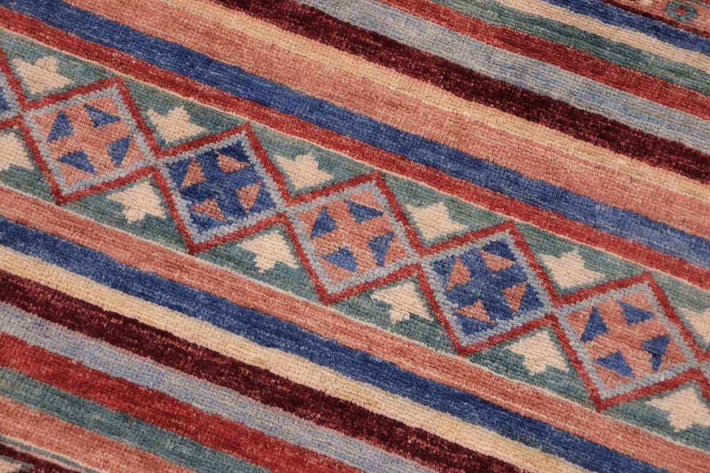 handmade Geometric Kurjean Red Blue Hand Knotted RECTANGLE 100% WOOL area rug 9x12